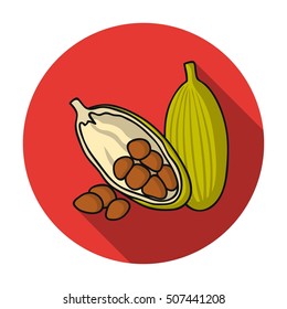 Cocoa fruit icon in flat style isolated on white background. Herb an spices symbol stock vector illustration.