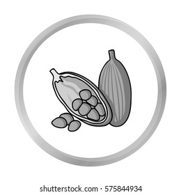 Cocoa fruit icon in monochrome style isolated on white background. Herb an spices symbol stock vector illustration.