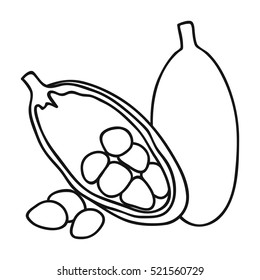 Cocoa fruit icon in outline style isolated on white background. Herb an spices symbol stock vector illustration.