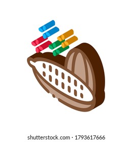 Vector de iconos de frutas de cacao. Signo isométrico de fruta de cacao. Ilustración de símbolo aislado de color