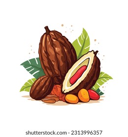 cocoa fruit vector 2d flat color white background