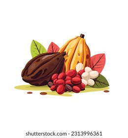 cocoa fruit vector 2d flat color white background