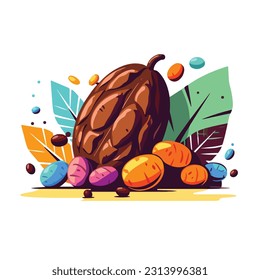 cocoa fruit vector 2d flat color white background