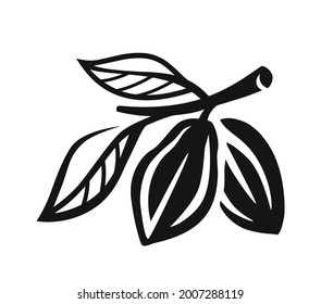 Frutas de cacao en rama, vector de logotipo. 