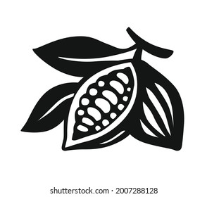 Frutas de cacao en rama, vector de logotipo. 