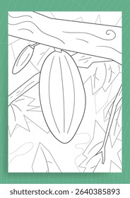 cocoa fruits on a branch,coloring page