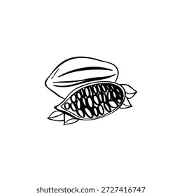 Kakao, handgezeichnete Illustration. Kakao-Vektor-Doodle-Symbol