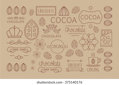 Cocoa Icon, logo, Signs and Badges. Vector Illustration Collection