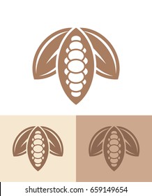 Cocoa. Icon set. Abstract cocoa beans on white and brown background. Vector illustration