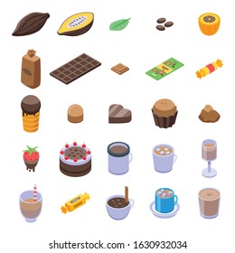 Cocoa icons set. Isometric set of cocoa vector icons for web design isolated on white background