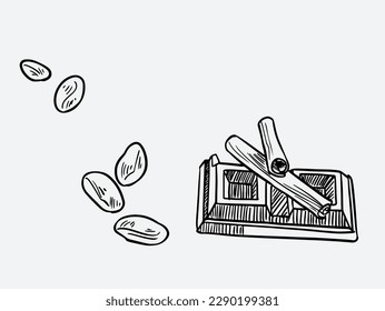 cocoa of ink drawing sketch line for label packaging, banner, brochure, poster. chocolate drawing sketch