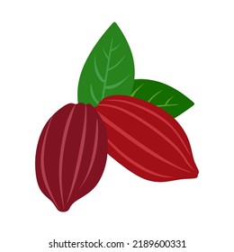 Vector de cacao y hoja. Cacao en la ilustración plana de árbol sobre fondo blanco. eps10 vectoriales