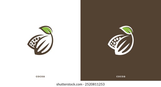 Logotipo del cacao. Granja de chocolate con estilo minimalista. Logo de granos de cacao natural, ícono, símbolo, Vector, Inspiración de diseño.