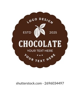 Cocoa logo vector emblem on white background. Organic Chocolate flat vintage label for cacao dessert packaging.	