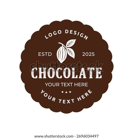 Cocoa logo vector emblem on white background. Organic Chocolate flat vintage label for cacao dessert packaging.	