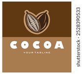 cocoa logo,cocoa bean,cocoa tree,cocoa branches and leaves,chocolate mix on white background,vintage,modern,simple,minimalist icon illustration template design vector