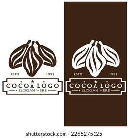 cocoa logo,cocoa bean,cocoa tree,cocoa branches and leaves,chocolate mix on white background,vintage,modern,simple,minimalist icon illustration template design vector