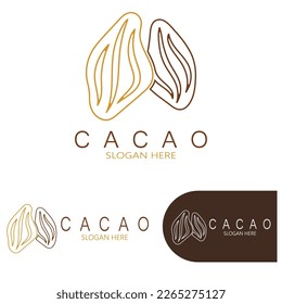 cocoa logo,cocoa bean,cocoa tree,cocoa branches and leaves,chocolate mix on white background,vintage,modern,simple,minimalist icon illustration template design vector