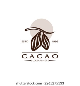 cocoa logo,cocoa bean,cocoa tree,cocoa branches and leaves,chocolate mix on white background,vintage,modern,simple,minimalist icon illustration template design vector