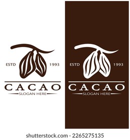 cocoa logo,cocoa bean,cocoa tree,cocoa branches and leaves,chocolate mix on white background,vintage,modern,simple,minimalist icon illustration template design vector
