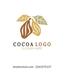 cocoa logo,cocoa bean,cocoa tree,cocoa branches and leaves,chocolate mix on white background,vintage,modern,simple,minimalist icon illustration template design vector