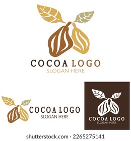 cocoa logo,cocoa bean,cocoa tree,cocoa branches and leaves,chocolate mix on white background,vintage,modern,simple,minimalist icon illustration template design vector