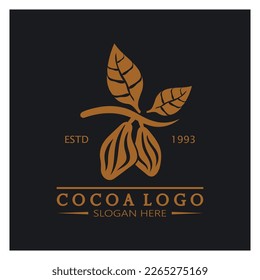 logotipo de cacao, frijol de cacao, árbol de cacao, ramas y hojas de cacao, mezcla de chocolate sobre fondo blanco, vintage, moderno, sencillo, minimalista diseño de ilustración de iconos vectorial