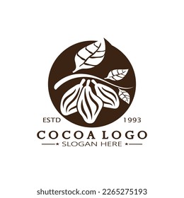 cocoa logo,cocoa bean,cocoa tree,cocoa branches and leaves,chocolate mix on white background,vintage,modern,simple,minimalist icon illustration template design vector