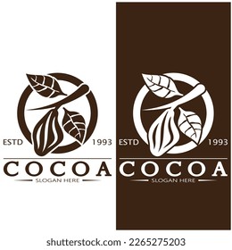 cocoa logo,cocoa bean,cocoa tree,cocoa branches and leaves,chocolate mix on white background,vintage,modern,simple,minimalist icon illustration template design vector