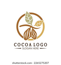 cocoa logo,cocoa bean,cocoa tree,cocoa branches and leaves,chocolate mix on white background,vintage,modern,simple,minimalist icon illustration template design vector