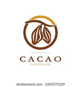 cocoa logo,cocoa bean,cocoa tree,cocoa branches and leaves,chocolate mix on white background,vintage,modern,simple,minimalist icon illustration template design vector