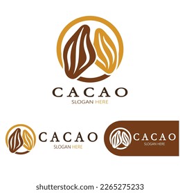 cocoa logo,cocoa bean,cocoa tree,cocoa branches and leaves,chocolate mix on white background,vintage,modern,simple,minimalist icon illustration template design vector