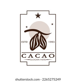 cocoa logo,cocoa bean,cocoa tree,cocoa branches and leaves,chocolate mix on white background,vintage,modern,simple,minimalist icon illustration template design vector