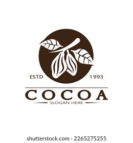 cocoa logo,cocoa bean,cocoa tree,cocoa branches and leaves,chocolate mix on white background,vintage,modern,simple,minimalist icon illustration template design vector