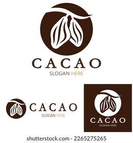 cocoa logo,cocoa bean,cocoa tree,cocoa branches and leaves,chocolate mix on white background,vintage,modern,simple,minimalist icon illustration template design vector