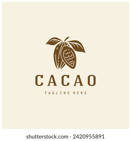 cocoa logo,cocoa bean,cocoa tree,cocoa branches and leaves,chocolate mix on white background,vintage,modern,simple,minimalist icon illustration template design vector
