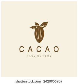 cocoa logo,cocoa bean,cocoa tree,cocoa branches and leaves,chocolate mix on white background,vintage,modern,simple,minimalist icon illustration template design vector