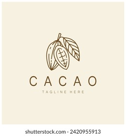 logotipo de cacao, frijol de cacao, árbol de cacao, ramas y hojas de cacao, mezcla de chocolate sobre fondo blanco, vintage, moderno, sencillo, minimalista diseño de ilustración de iconos vectorial