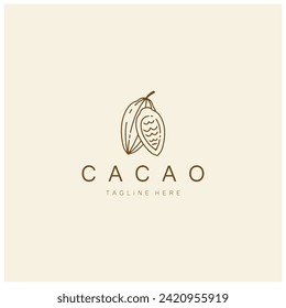 logotipo de cacao, frijol de cacao, árbol de cacao, ramas y hojas de cacao, mezcla de chocolate sobre fondo blanco, vintage, moderno, sencillo, minimalista diseño de ilustración de iconos vectorial