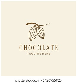 cocoa logo,cocoa bean,cocoa tree,cocoa branches and leaves,chocolate mix on white background,vintage,modern,simple,minimalist icon illustration template design vector