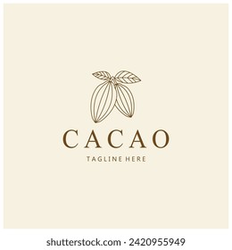 logotipo de cacao, frijol de cacao, árbol de cacao, ramas y hojas de cacao, mezcla de chocolate sobre fondo blanco, vintage, moderno, sencillo, minimalista diseño de ilustración de iconos vectorial