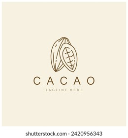 cocoa logo,cocoa bean,cocoa tree,cocoa branches and leaves,chocolate mix on white background,vintage,modern,simple,minimalist icon illustration template design vector