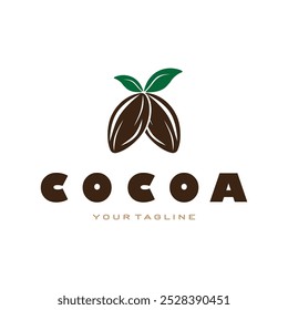 cocoa logo,cocoa bean,cocoa tree,cocoa branches and leaves,chocolate mix on white background,vintage,modern,simple,minimalist icon illustration template design vector
