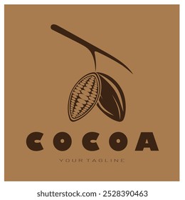 cocoa logo,cocoa bean,cocoa tree,cocoa branches and leaves,chocolate mix on white background,vintage,modern,simple,minimalist icon illustration template design vector
