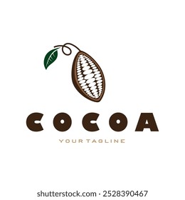 logotipo de cacau,grão de cacau,árvore de cacau,ramos de cacau e folhas,mistura de chocolate sobre fundo branco,vintage,moderno,simples,minimalista ícone ilustração modelo design vetor