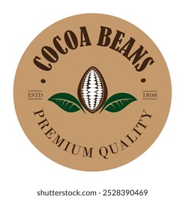 cocoa logo,cocoa bean,cocoa tree,cocoa branches and leaves,chocolate mix on white background,vintage,modern,simple,minimalist icon illustration template design vector