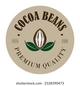 cocoa logo,cocoa bean,cocoa tree,cocoa branches and leaves,chocolate mix on white background,vintage,modern,simple,minimalist icon illustration template design vector