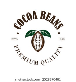 cocoa logo,cocoa bean,cocoa tree,cocoa branches and leaves,chocolate mix on white background,vintage,modern,simple,minimalist icon illustration template design vector