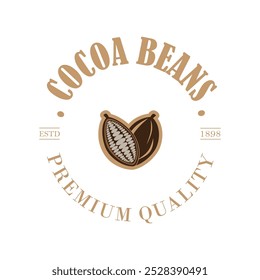 cocoa logo,cocoa bean,cocoa tree,cocoa branches and leaves,chocolate mix on white background,vintage,modern,simple,minimalist icon illustration template design vector