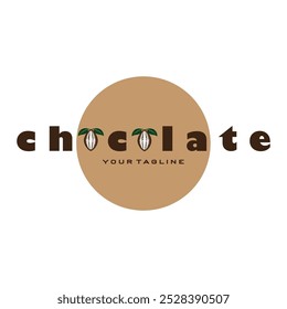 cocoa logo,cocoa bean,cocoa tree,cocoa branches and leaves,chocolate mix on white background,vintage,modern,simple,minimalist icon illustration template design vector